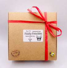 Load image into Gallery viewer, Handmade vegan soap featuring a set of french bulldog faces wearing sunglasses and gift boxed in beautiful eco friendly packaging. crafted with natural French clays, activated charcoal and essential oils. a eco-friendly, zero waste gift that’s cruelty-free, skin-nourishing, and perfect for frenchie owners, dog lovers and animal themed gifts. Small business UK