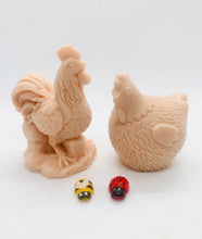 Load image into Gallery viewer, Handmade vegan chicken shaped vegan soaps, set of 2, gift boxed in beautiful eco friendly packaging. crafted with natural French clays, activated charcoal and essential oils. a eco-friendly, zero waste gift that’s cruelty-free, skin-nourishing, and perfect for animal lovers. Small Business UK