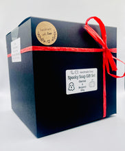Load image into Gallery viewer, Halloween gift idea | Halloween party favours | pumpkin gift | skull gift | ghost gift | bat gift | witch gift | spooky season | Spooky Charcoal Vegan Soaps Set of 6 - Gift Boxed | Ghost Gift | Alternative Gift Ideas | Pumpkin Gift This spooky set of six vegan soaps are made with charcoal and available in your choice of essential oil. Beautifully gift boxed in eco friendly packaging. Wooden soap display easels are available to purchase on a separate listing. modern gifts. handmade home style