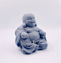 Load image into Gallery viewer, Handmade vegan soaps featuring a chunky buddha in beautiful eco friendly packaging. crafted with natural French clays, activated charcoal and essential oils. a eco-friendly, zero waste gift that’s cruelty-free, skin-nourishing, the perfect gift for any Buddhist or spiritualist. small business UK