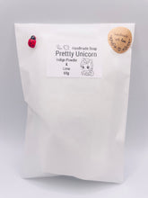 Load image into Gallery viewer, Handmade vegan soaps featuring a cute happy unicorn in beautiful eco friendly packaging. crafted with natural French clays, activated charcoal and essential oils. a eco-friendly, zero waste gift that’s cruelty-free, skin-nourishing, the perfect gift for unicorn lovers, or for animal lover gifts. small business UK