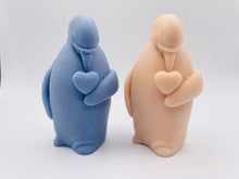 Load image into Gallery viewer, Handmade vegan soaps featuring a penguin holding a love heart packaged in beautiful eco friendly packaging crafted with natural French clays, activated charcoal and essential oils. a eco-friendly, zero waste gift that’s cruelty-free, skin-nourishing, and perfect for penguin lovers, christmas gifts and animal themed gifts. small business UK