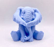 Load image into Gallery viewer, Handmade vegan soap featuring a large chunky elephant with big floppy ears . crafted with natural French clays, activated charcoal and essential oils. a eco-friendly, zero waste gift that’s cruelty-free, skin-nourishing, and perfect for animal lover gifts and gifts for her. UK Small Business.