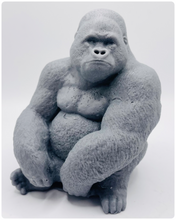 Load image into Gallery viewer, Handmade vegan soaps featuring a huge detailed gorilla soap gift boxed in beautiful eco friendly packaging crafted with natural French clays, activated charcoal and essential oils. a eco-friendly, zero waste gift that’s cruelty-free, skin-nourishing, and perfect for gorilla lovers, gifts for him and animal themed gifts. small business UK
