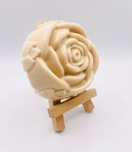 Load image into Gallery viewer, Handmade vegan soaps featuring a detailed rose flower. crafted with natural French clays, activated charcoal and essential oils. a eco-friendly, zero waste gift that’s cruelty-free, skin-nourishing, and perfect for friendship gifts and Mother’s Day. Small business UK