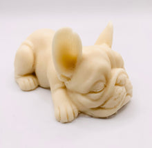 Load image into Gallery viewer, Handmade vegan soaps featuring a french bulldog dog with a cute heart on his bum wrapped in beautiful eco friendly packaging crafted with natural French clays, activated charcoal and essential oils. a eco-friendly, zero waste gift that’s cruelty-free, skin-nourishing, and perfect gift for frenchie owners, dog lovers and animal themed gifts. small business UK