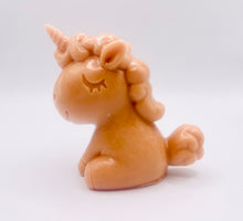 Load image into Gallery viewer, Handmade vegan soaps featuring a cute happy unicorn wrapped in beautiful eco friendly packaging. crafted with natural French clays, activated charcoal and essential oils. a eco-friendly, zero waste gift that’s cruelty-free, skin-nourishing, the perfect gift for unicorn lovers, or for animal lover gifts. small business UK
