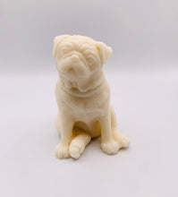 Load image into Gallery viewer, Pug | Pug Lover gift |  Dog lover , Christmas gift, Stocking filler, Secret Santa gift, Teacher gift, Sitting Pug Vegan Soap, Pug Owner 
This gorgeous, sitting Pug soap is available to purchase in your choice of colour and essential oil. The perfect gift for any Pug lover! Vegan and cruelty free. Eco conscious gift. Dog walker gift veterinarian gift