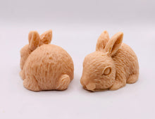 Load image into Gallery viewer, Handmade vegan soaps featuring a set of two detailed rabbit soaps, beautifully gift boxed in eco friendly packaging. crafted with natural French clays, activated charcoal and essential oils. a eco-friendly, zero waste gift that’s cruelty-free, skin-nourishing, and perfect for rabbit owners gifts and Mother’s Day. Small business UK