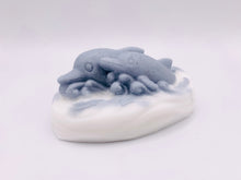 Load image into Gallery viewer, Dolphin Gift | unique dolphin Gift | Unique gift | dolphin Gift idea | Birthday gift, Christmas gift, Stocking filler, Secret Santa gift, Teacher gift, Thank you gift, Swimming Dolphins Vegan Soap Dive into a world of luxury with these playful dolphins, leaving you feeling refreshed and revitalised with every wash. Made with natural ingredients and gentle on the skin, our swimming dolphins soap is the perfect gift for anyone who loves the sea!  eco conscious gift eco friendly gift
