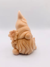 Load image into Gallery viewer, Handmade vegan soaps featuring a chunky gnome with a flower on his hat and a flower in his hand . gift boxed in beautiful eco friendly packaging. crafted with natural French clays, activated charcoal and essential oils. a eco-friendly, zero waste gift that’s cruelty-free, skin-nourishing, the perfect gift for gnome lovers and nature lovers. UK Small Business