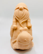 Load image into Gallery viewer, Handmade vegan soaps featuring a detailed snail with a gnome catching a ride on his back soap. crafted with natural French clays, activated charcoal and essential oils. a eco-friendly, zero waste gift that’s cruelty-free, skin-nourishing, and perfect for turtle lovers and gnome lover gifts. small business UK