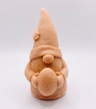 Load image into Gallery viewer, Handmade vegan soaps featuring a gorgeous gnome holding his easter egg packaged in beautiful eco friendly packaging. crafted with natural French clays, activated charcoal and essential oils. a eco-friendly, zero waste gift that’s cruelty-free, skin-nourishing, the perfect gift for any easter hamper or gnome lover. UK Small Business