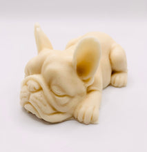 Load image into Gallery viewer, Handmade vegan soaps featuring a french bulldog dog with a cute heart on his bum wrapped in beautiful eco friendly packaging crafted with natural French clays, activated charcoal and essential oils. a eco-friendly, zero waste gift that’s cruelty-free, skin-nourishing, and perfect gift for frenchie owners, dog lovers and animal themed gifts. small business UK