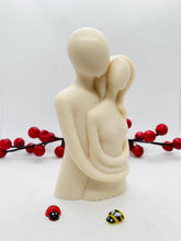 Load image into Gallery viewer, Handmade vegan soaps featuring a man embracing a woman, in beautiful eco friendly packaging. crafted with natural French clays, activated charcoal and essential oils. a eco-friendly, zero waste gift that’s cruelty-free, skin-nourishing, the perfect gift for valentines day or for anniversaries. small business UK