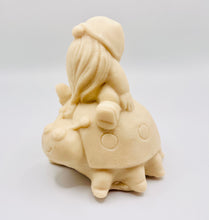 Load image into Gallery viewer, Handmade vegan soaps featuring a detailed ladybug with a gnome catching a ride on his back soap. crafted with natural French clays, activated charcoal and essential oils. a eco-friendly, zero waste gift that’s cruelty-free, skin-nourishing, and perfect for turtle lovers and gnome lover gifts. small business UK