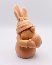 Load image into Gallery viewer, Handmade vegan soaps featuring a gorgeous gnome with easter bunny ears, holding his easter egg packaged in beautiful eco friendly packaging. crafted with natural French clays, activated charcoal and essential oils. a eco-friendly, zero waste gift thatās cruelty-free, skin-nourishing, the perfect gift for any easter hamper or gnome lover. UK Small Business