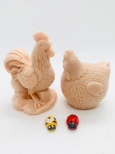 Load image into Gallery viewer, Handmade vegan chicken shaped vegan soaps, set of 2, gift boxed in beautiful eco friendly packaging. crafted with natural French clays, activated charcoal and essential oils. a eco-friendly, zero waste gift that’s cruelty-free, skin-nourishing, and perfect for animal lovers. Small Business UK