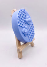 Load image into Gallery viewer, Handmade vegan soaps featuring two bees on honeycomb wrapped in beautiful eco friendly packaging crafted with natural French clays, activated charcoal and essential oils. a eco-friendly, zero waste gift that’s cruelty-free, skin-nourishing, and perfect gift for bee lovers and animal themed gifts. small business UK
