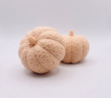 Load image into Gallery viewer, Handmade vegan soaps featuring a set of two chunky pumpkins gift boxed in beautiful eco friendly packaging crafted with natural French clays, activated charcoal and essential oils. a eco-friendly, zero waste gift that’s cruelty-free, skin-nourishing, and perfect gift for autumn lovers and halloween gifts. small business UK