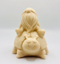 Load image into Gallery viewer, Handmade vegan soaps featuring a detailed ladybug with a gnome catching a ride on his back soap. crafted with natural French clays, activated charcoal and essential oils. a eco-friendly, zero waste gift that’s cruelty-free, skin-nourishing, and perfect for turtle lovers and gnome lover gifts. small business UK
