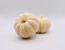 Load image into Gallery viewer, Handmade vegan soaps featuring a set of two chunky pumpkins gift boxed in beautiful eco friendly packaging crafted with natural French clays, activated charcoal and essential oils. a eco-friendly, zero waste gift that’s cruelty-free, skin-nourishing, and perfect gift for autumn lovers and halloween gifts. small business UK