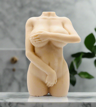 Load image into Gallery viewer, Handmade vegan soaps featuring an athletic female sculpture, packaged in beautiful eco friendly packaging. crafted with natural French clays, activated charcoal and essential oils. a eco-friendly, zero waste gift that’s cruelty-free, skin-nourishing, the perfect gift for valentines or pride gifts. small business UK