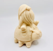 Load image into Gallery viewer, Handmade vegan soaps featuring a detailed ladybug with a gnome catching a ride on his back soap. crafted with natural French clays, activated charcoal and essential oils. a eco-friendly, zero waste gift that’s cruelty-free, skin-nourishing, and perfect for turtle lovers and gnome lover gifts. small business UK
