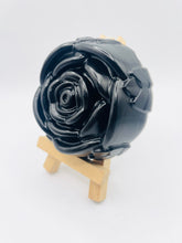 Load image into Gallery viewer, Handmade vegan soaps featuring a detailed rose flower. crafted with natural French clays, activated charcoal and essential oils. a eco-friendly, zero waste gift that’s cruelty-free, skin-nourishing, and perfect for friendship gifts and Mother’s Day. Small business UK