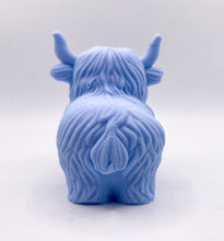 Load image into Gallery viewer, Handmade vegan soaps featuring a large detailed highland cow. crafted with natural French clays, activated charcoal and essential oils. a eco-friendly, zero waste gift that’s cruelty-free, skin-nourishing, and perfect for highland coo lovers and animal themed gifts. small business UK