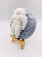 Load image into Gallery viewer, space gift | handmade vegan soap featuring a space cadet and the moon. Available in your choice of essential oil. Vegan and cruelty free wrapped in beautiful eco friendly packaging. Small business UK