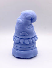Load image into Gallery viewer, Handmade vegan gnome soap crafted in the UK, with little clouds on his hat, made with French clay in customizable colours and scented with essential oils; a zero-waste, eco-conscious gift with sustainable packaging.