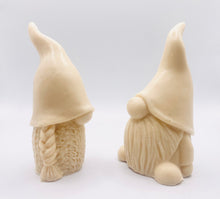 Load image into Gallery viewer, Handmade vegan soaps featuring a mr and mrs gnome set. gift boxed in beautiful eco friendly packaging. crafted with natural French clays, activated charcoal and essential oils. a eco-friendly, zero waste gift that’s cruelty-free, skin-nourishing, and perfect for gnome lovers or new home gifts. Small business UK