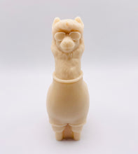 Load image into Gallery viewer, Handmade vegan soaps featuring a llama or alpaca wearing a jumper and sunglasses wrapped in beautiful eco friendly packaging crafted with natural French clays, activated charcoal and essential oils. a eco-friendly, zero waste gift that’s cruelty-free, skin-nourishing, and perfect for alpaca or llama gifts and animal themed gifts. small business UK