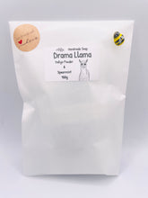 Load image into Gallery viewer, Handmade vegan soaps featuring a llama or alpaca wearing sunglasses wrapped in beautiful eco friendly packaging crafted with natural French clays, activated charcoal and essential oils. a eco-friendly, zero waste gift that’s cruelty-free, skin-nourishing, and perfect for alpaca or llama gifts and animal themed gifts. small business UK
