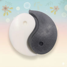 Load image into Gallery viewer, Handmade vegan soaps featuring a set of two yin and yang soaps, beautifully gift boxed in eco friendly packaging. crafted with natural French clays, activated charcoal and essential oils. a eco-friendly, zero waste gift that’s cruelty-free, skin-nourishing, and perfect for yoga lover gifts and gifts for her. Small business UK