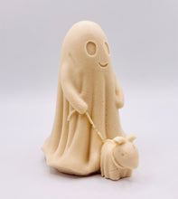Load image into Gallery viewer, Ghost Walking Dog Vegan Soap UK
This charming soap features a friendly ghost out for a stroll with their loyal pup. Perfect for Halloween lovers or anyone who enjoys a touch of spooky decor. Made with gentle, skin-loving ingredients, it’s as fun to display as it is to use. A gift for ghost fans and dog lovers alike! zero waste gifts UK. handmade gifts UK. Handmade home style UK. BrIrish made. Handmade UK.
Modern gifts UK. Vegan soap UK.