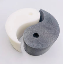Load image into Gallery viewer, Handmade vegan soaps featuring a set of two yin and yang soaps, beautifully gift boxed in eco friendly packaging. crafted with natural French clays, activated charcoal and essential oils. a eco-friendly, zero waste gift that’s cruelty-free, skin-nourishing, and perfect for yoga lover gifts and gifts for her. Small business UK