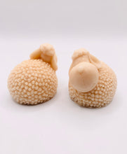 Load image into Gallery viewer, Handmade vegan soap featuring a set of two spring lambs and gift boxed in beautiful eco friendly packaging. crafted with natural French clays, activated charcoal and essential oils. a eco-friendly, zero waste gift that’s cruelty-free, skin-nourishing, and perfect for easter, sheep lovers or animal themed gifts. Small business UK