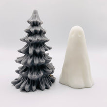 Load image into Gallery viewer, Handmade vegan soaps featuring a ghost and christmas tree gift boxed in beautiful eco friendly packaging crafted with natural French clays, activated charcoal and essential oils. a eco-friendly, zero waste gift that’s cruelty-free, skin-nourishing, and perfect for creepmas gifts and horror gifts. small business UK