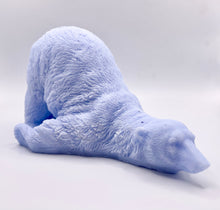 Load image into Gallery viewer, Handmade vegan soaps featuring a huge lazy polar bear with his bum up in the air. gift boxed in beautiful eco friendly packaging. crafted with natural French clays, activated charcoal and essential oils. a eco-friendly, zero waste gift that’s cruelty-free, skin-nourishing, the perfect gift for polar bear lovers, Christmas gifts or for animal lover gifts. small business UK