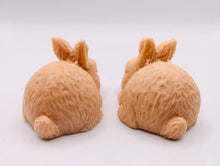 Load image into Gallery viewer, Handmade vegan soaps featuring a set of two detailed rabbit soaps, beautifully gift boxed in eco friendly packaging. crafted with natural French clays, activated charcoal and essential oils. a eco-friendly, zero waste gift that’s cruelty-free, skin-nourishing, and perfect for rabbit owners gifts and Mother’s Day. Small business UK