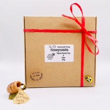 Load image into Gallery viewer, Handmade vegan hand soaps featuring a set of two honeycombs, gift boxed in beautiful eco friendly packaging. crafted with natural French clays, activated charcoal and essential oils. a eco-friendly, zero waste gift that’s cruelty-free, skin-nourishing, and perfect for animal lovers, bee lovers and teacher gifts.