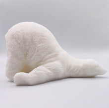 Load image into Gallery viewer, Handmade vegan soaps featuring a huge lazy polar bear with his bum up in the air. gift boxed in beautiful eco friendly packaging. crafted with natural French clays, activated charcoal and essential oils. a eco-friendly, zero waste gift that’s cruelty-free, skin-nourishing, the perfect gift for polar bear lovers, Christmas gifts or for animal lover gifts. small business UK