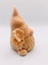 Load image into Gallery viewer, Handmade vegan soaps featuring a chunky gnome with a flower on his hat and a flower in his hand . gift boxed in beautiful eco friendly packaging. crafted with natural French clays, activated charcoal and essential oils. a eco-friendly, zero waste gift that’s cruelty-free, skin-nourishing, the perfect gift for gnome lovers and nature lovers. UK Small Business