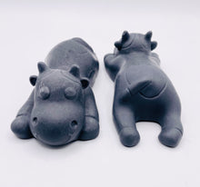 Load image into Gallery viewer, Handmade vegan soaps featuring a set of two sleeping cows . gift boxed in beautiful eco friendly packaging. crafted with natural French clays, activated charcoal and essential oils. a eco-friendly, zero waste gift that’s cruelty-free, skin-nourishing, the perfect gift for cow lovers and animal lovers. UK Small Business