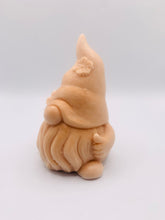 Load image into Gallery viewer, Handmade vegan soaps featuring a chunky gnome with a flower on his hat and a flower in his hand . gift boxed in beautiful eco friendly packaging. crafted with natural French clays, activated charcoal and essential oils. a eco-friendly, zero waste gift that’s cruelty-free, skin-nourishing, the perfect gift for gnome lovers and nature lovers. UK Small Business