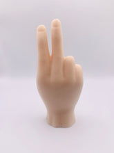 Load image into Gallery viewer, Handmade vegan soap featuring a hand in the peace finger gesture packed in beautiful eco friendly packaging. crafted with natural French clays, activated charcoal and essential oils. a eco-friendly, zero waste gift that’s cruelty-free, skin-nourishing, and perfect for novelty gift lovers or themed gifts. Small business UK