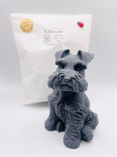 Load image into Gallery viewer, Handmade vegan soaps featuring a large schnauzer dog, in beautiful eco friendly packaging. crafted with natural French clays, activated charcoal and essential oils. a eco-friendly, zero waste gift that’s cruelty-free, skin-nourishing, the perfect gift for dog lovers and animal lovers. small business UK