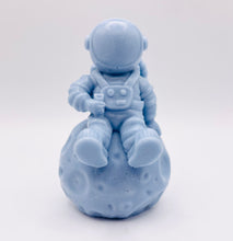Load image into Gallery viewer, Space Gift UK | Astronaut Gift UK | NASA Gift UK | Astronomy| Astronaut & Moon Vegan Soap Experience out-of-this-world cleanliness with this astronaut casually sitting on the moon! Available in your choice of colour and essential oil. Eco conscious gift UK. Vegan and cruelty free UK. All soaps are made with natural clays and essential oils to gently cleanse and nourish your skin. eco-friendly packaging. zero waste gifts UK. modern gift ideas. handmade home style UK. eco conscious home. green living UK.